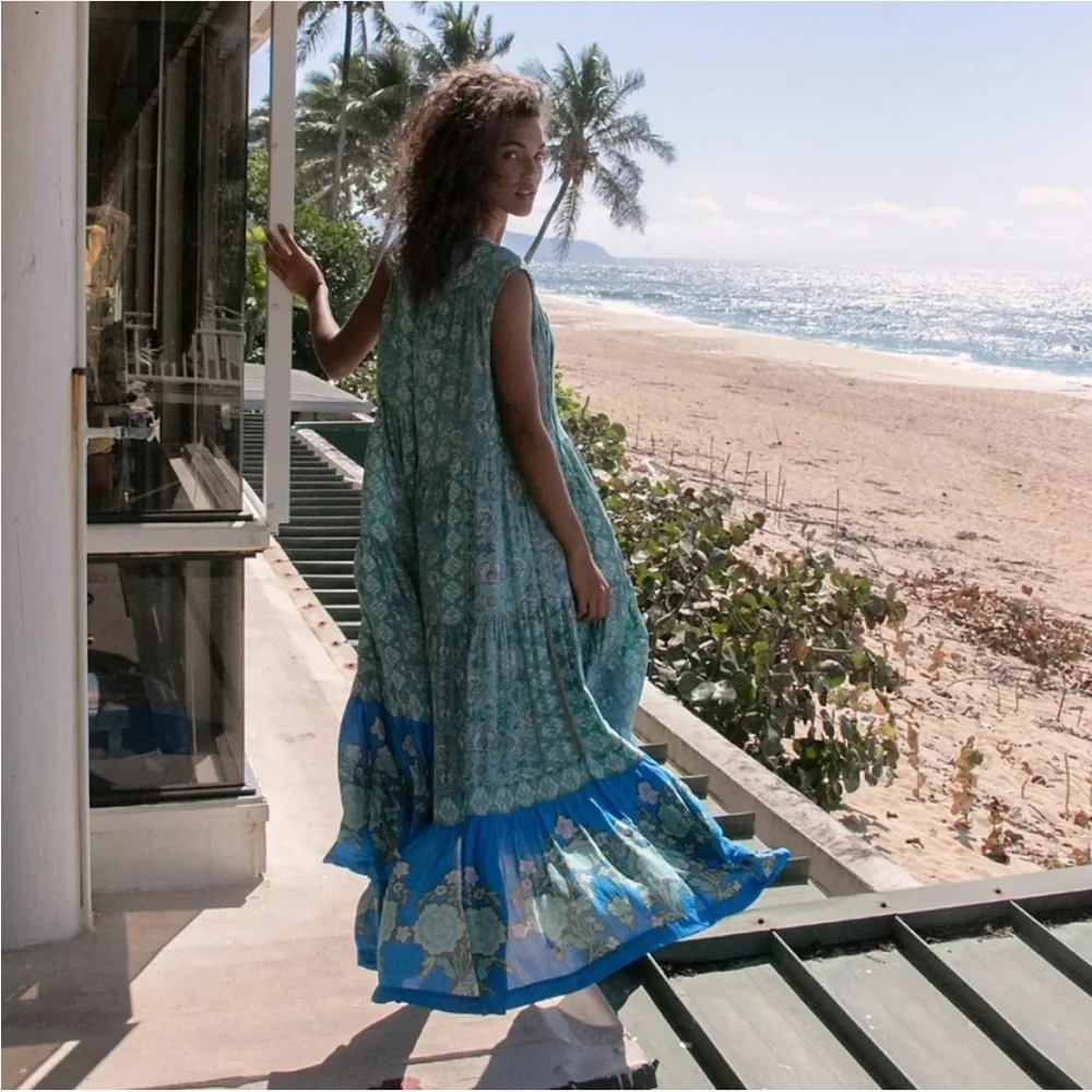 Free People Teal and Blue Floral Maxi Dress